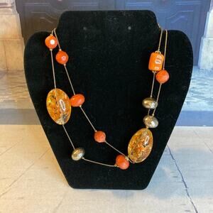 0023 Orange and Silver Plastic Bead Necklace